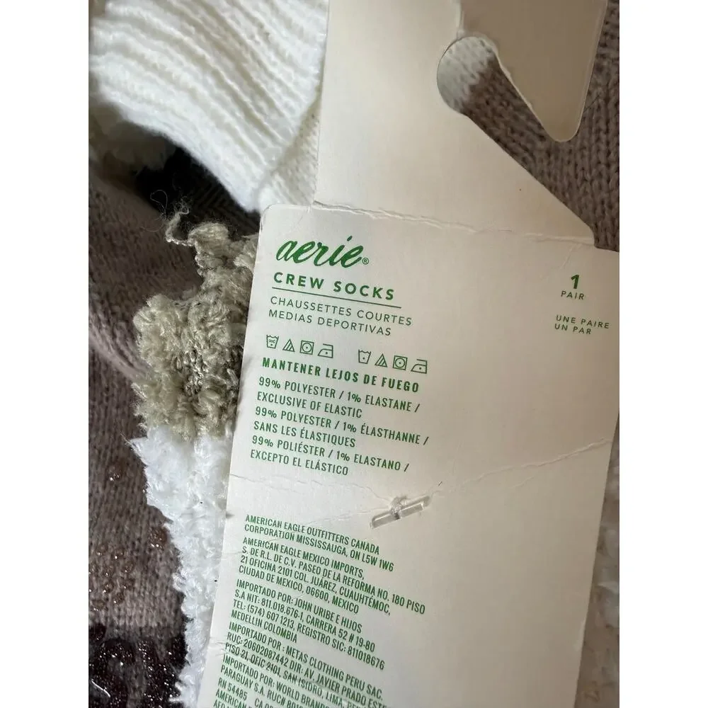 NWT Cozy Boot Socks Aerie etc Brown Cream One Sz Gift Fall Cabincore